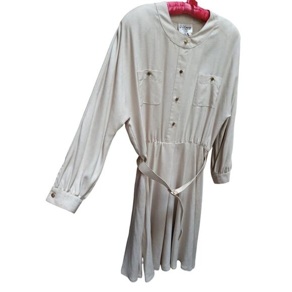 1970's NWT The Wilroy Traveller Dress. Tan A-line Button Down Vintage Size 20 - Picture 5 of 6